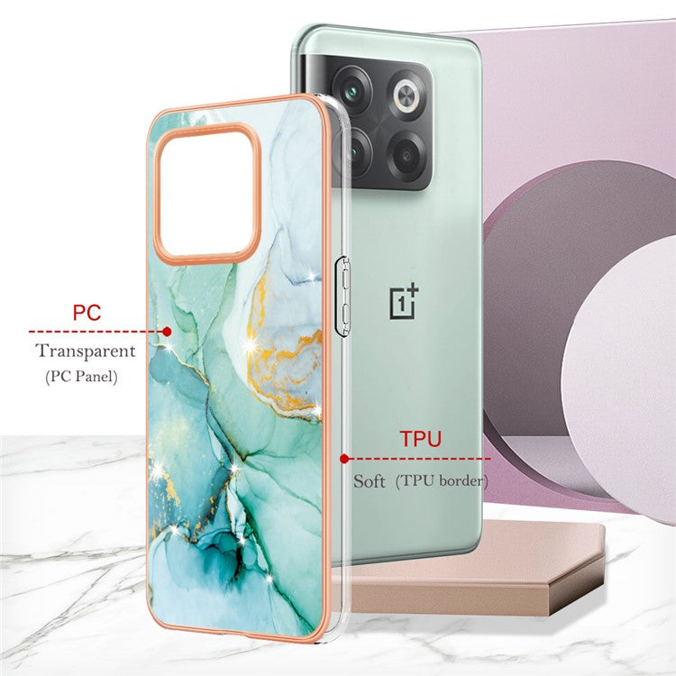 For OnePlus 10T 5G / Ace Pro 5G YB IMD Series-2 Marble Pattern Phone Case Electroplating Frame Soft TPU IMD Anti-Fingerprint Cover - Green 003