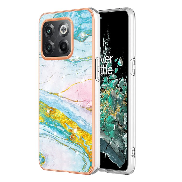 For OnePlus 10T 5G / Ace Pro 5G YB IMD Series-2 Marble Pattern Phone Case Electroplating Frame Soft TPU IMD Anti-Fingerprint Cover - Green 004