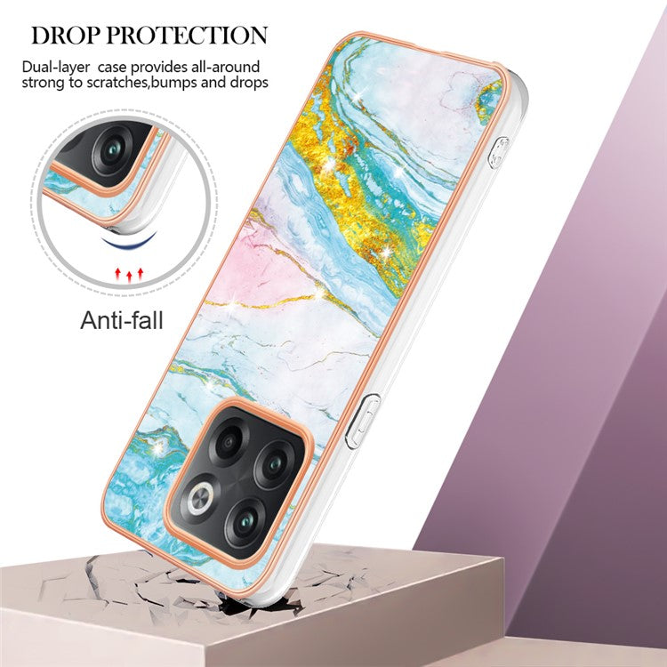 For OnePlus 10T 5G / Ace Pro 5G YB IMD Series-2 Marble Pattern Phone Case Electroplating Frame Soft TPU IMD Anti-Fingerprint Cover - Green 004