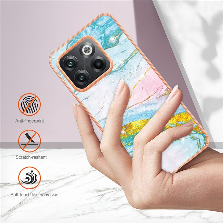 For OnePlus 10T 5G / Ace Pro 5G YB IMD Series-2 Marble Pattern Phone Case Electroplating Frame Soft TPU IMD Anti-Fingerprint Cover - Green 004