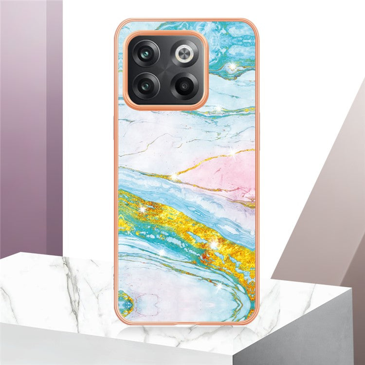 For OnePlus 10T 5G / Ace Pro 5G YB IMD Series-2 Marble Pattern Phone Case Electroplating Frame Soft TPU IMD Anti-Fingerprint Cover - Green 004