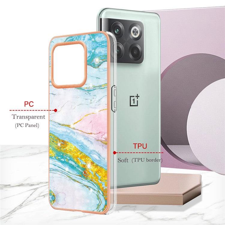 For OnePlus 10T 5G / Ace Pro 5G YB IMD Series-2 Marble Pattern Phone Case Electroplating Frame Soft TPU IMD Anti-Fingerprint Cover - Green 004