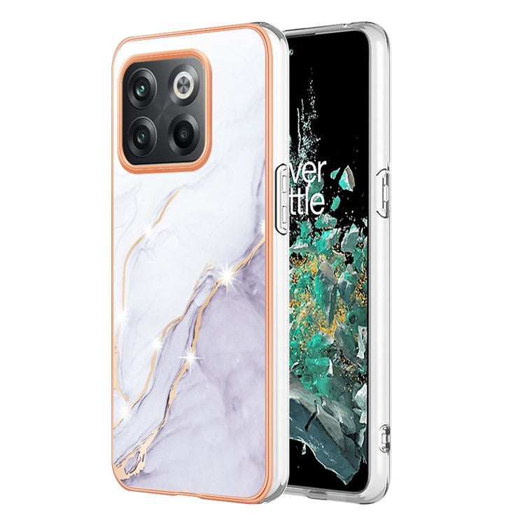 For OnePlus 10T 5G / Ace Pro 5G YB IMD Series-2 Marble Pattern Phone Case Electroplating Frame Soft TPU IMD Anti-Fingerprint Cover - White 006