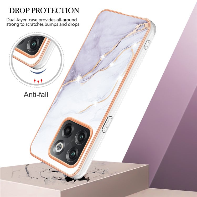 For OnePlus 10T 5G / Ace Pro 5G YB IMD Series-2 Marble Pattern Phone Case Electroplating Frame Soft TPU IMD Anti-Fingerprint Cover - White 006