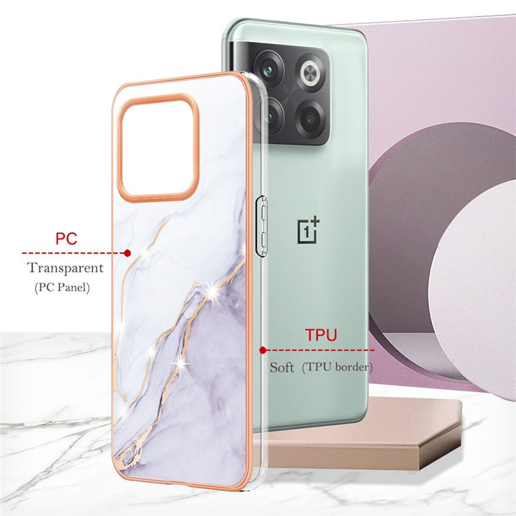 For OnePlus 10T 5G / Ace Pro 5G YB IMD Series-2 Marble Pattern Phone Case Electroplating Frame Soft TPU IMD Anti-Fingerprint Cover - White 006