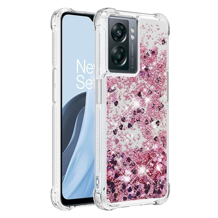 YB Quicksand Series-1 for OnePlus Nord N300 5G / Oppo A57 (2022) 5G / A77 5G / Realme Q5i / Narzo 50 5G / V23 5G Floating Glitter Quicksand Phone Case Soft TPU Cover - Rose Gold / Hearts