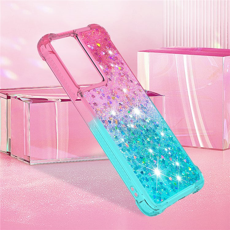 YB Quicksand Series-3 For OnePlus Nord N300 5G / Oppo A57 (2022) 5G / A77 5G / Realme Q5i / Narzo 50 5G / V23 5G Soft TPU Back Cover Gradient Quicksand Anti-drop Protective Case - Pink / Sky Blue