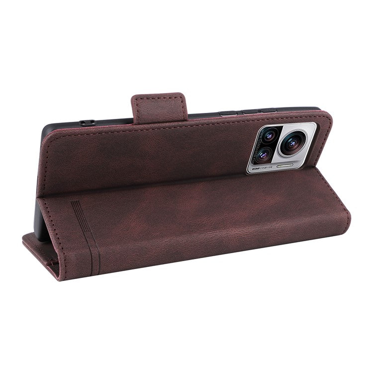 For Motorola Edge 30 Ultra 5G / Moto X30 Pro 5G PU Leather Anti-drop Case Hardware Decor Magnetic Wallet Stand Phone Cover - Coffee