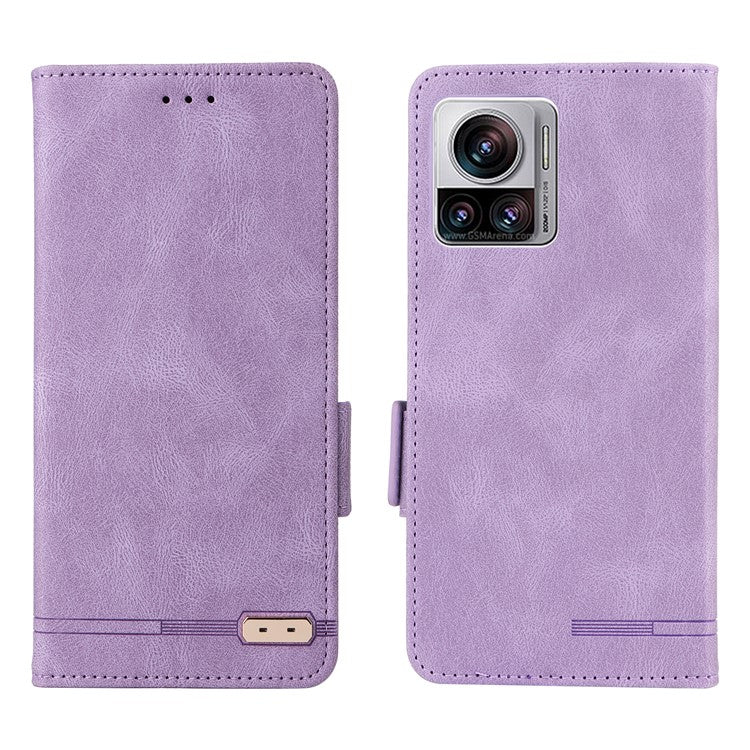 For Motorola Edge 30 Ultra 5G / Moto X30 Pro 5G PU Leather Anti-drop Case Hardware Decor Magnetic Wallet Stand Phone Cover - Purple