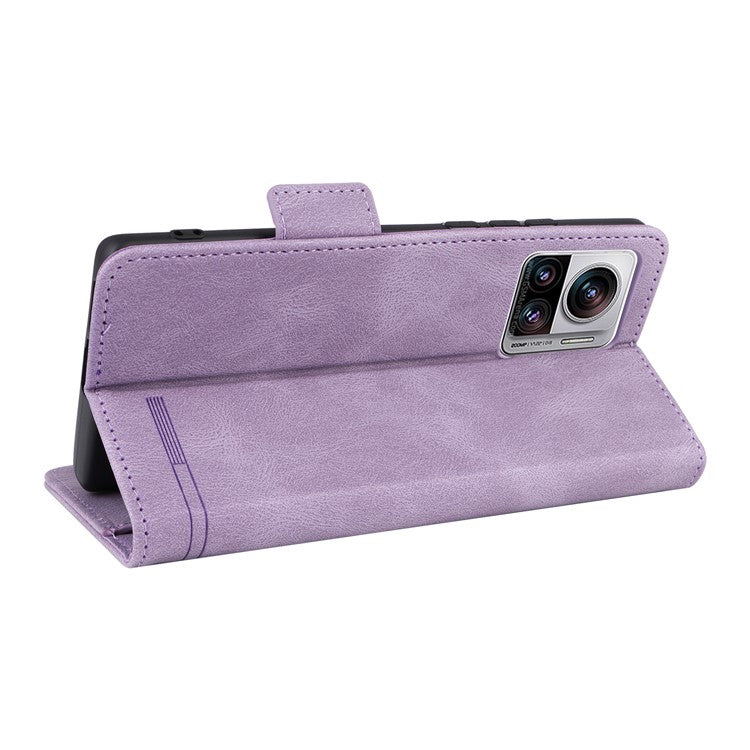 For Motorola Edge 30 Ultra 5G / Moto X30 Pro 5G PU Leather Anti-drop Case Hardware Decor Magnetic Wallet Stand Phone Cover - Purple