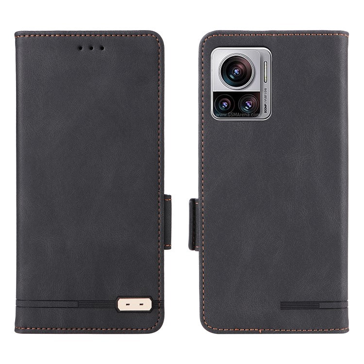 For Motorola Edge 30 Ultra 5G / Moto X30 Pro 5G PU Leather Anti-drop Case Hardware Decor Magnetic Wallet Stand Phone Cover - Black