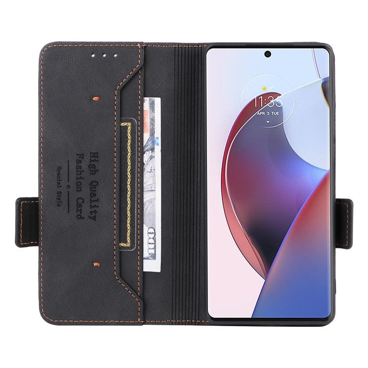 For Motorola Edge 30 Ultra 5G / Moto X30 Pro 5G PU Leather Anti-drop Case Hardware Decor Magnetic Wallet Stand Phone Cover - Black