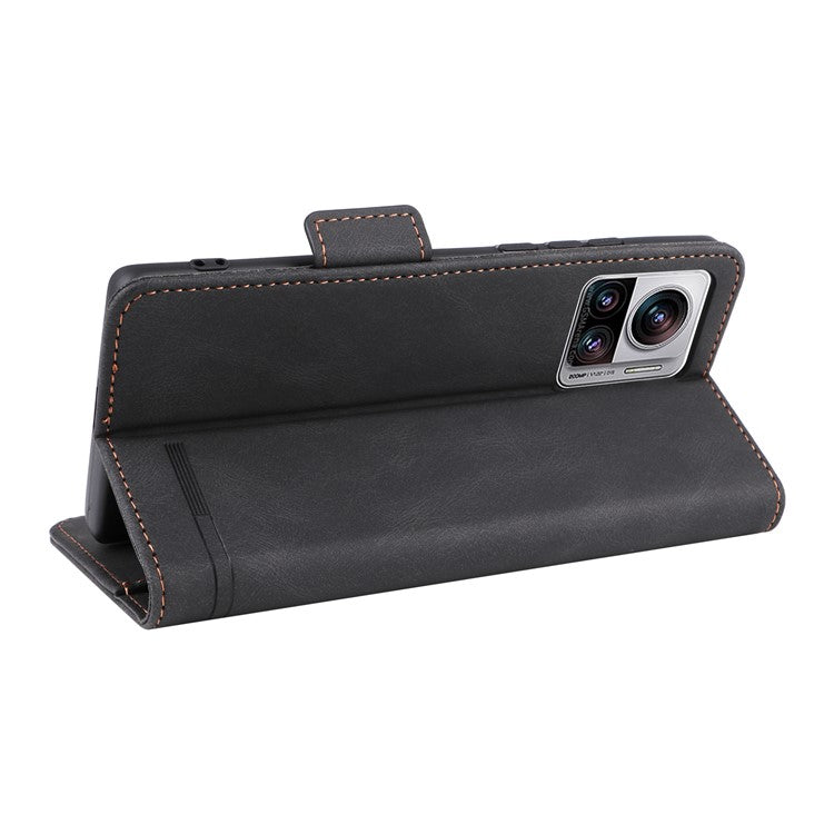 For Motorola Edge 30 Ultra 5G / Moto X30 Pro 5G PU Leather Anti-drop Case Hardware Decor Magnetic Wallet Stand Phone Cover - Black