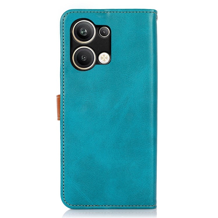 KHAZNEH Wallet Phone Case for Oppo Reno9 Pro+ 5G Cowhide Texture PU Leather Gold Buckle Shockproof Phone Cover with Stand - Blue