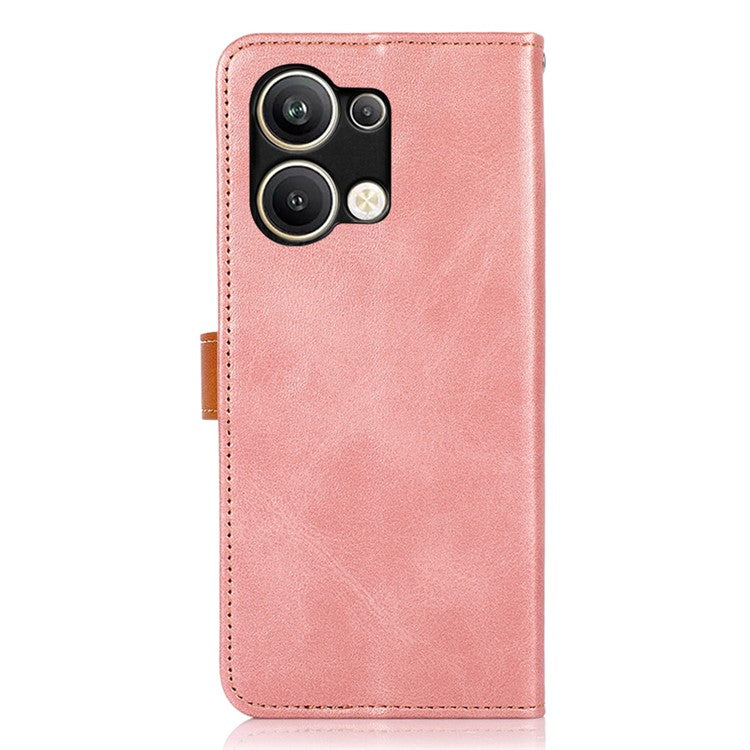 KHAZNEH Wallet Phone Case for Oppo Reno9 Pro+ 5G Cowhide Texture PU Leather Gold Buckle Shockproof Phone Cover with Stand - Rose Gold