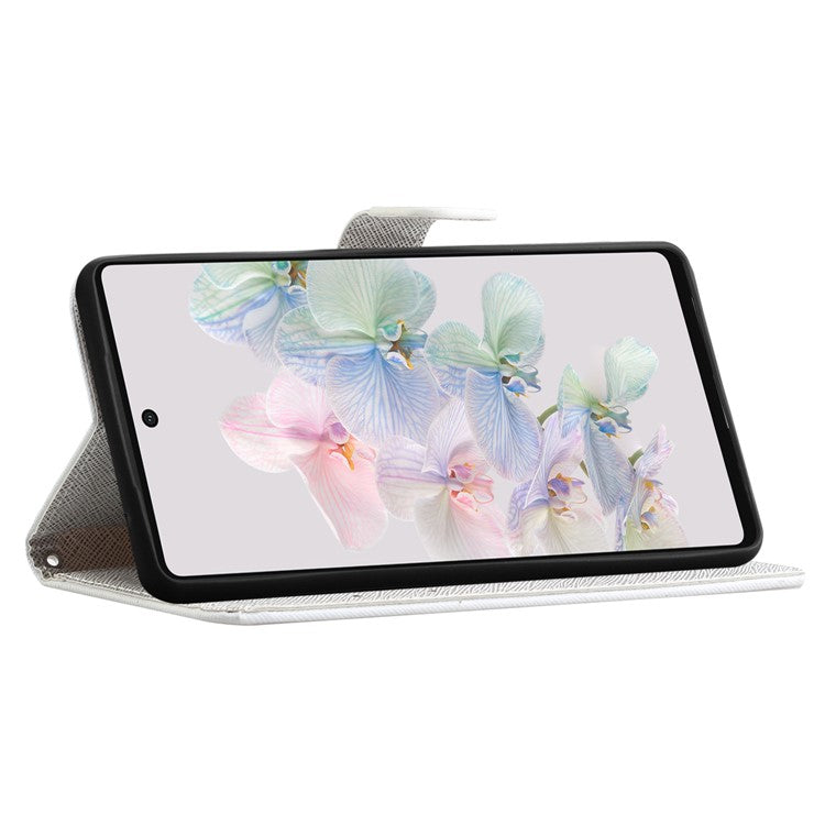 For Google Pixel 7a PU Leather Flip 3D Pattern Printing Phone Case Cross Texture Magnetic Closure Stand Folio Cover - Blue Flower