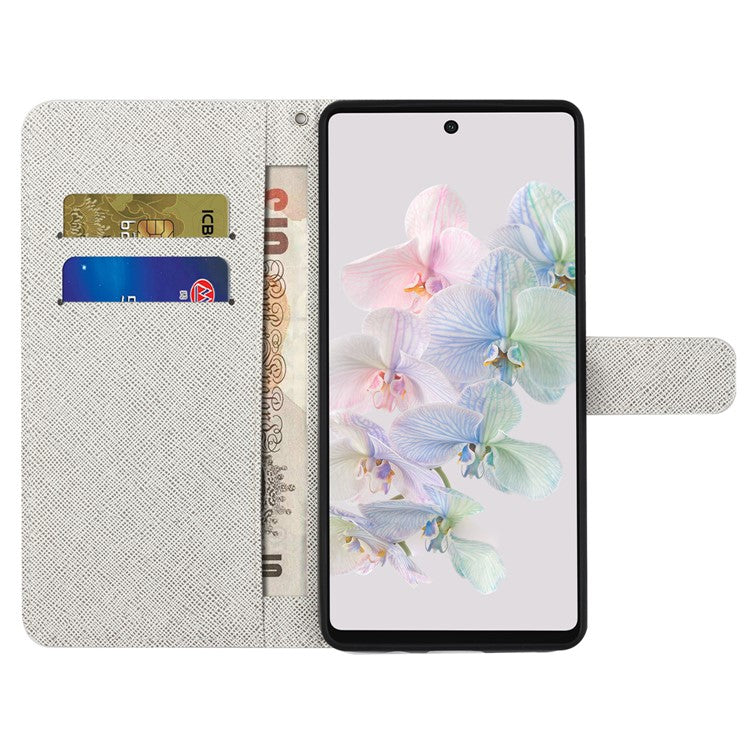 For Google Pixel 7a PU Leather Flip 3D Pattern Printing Phone Case Cross Texture Magnetic Closure Stand Folio Cover - Dragonflies