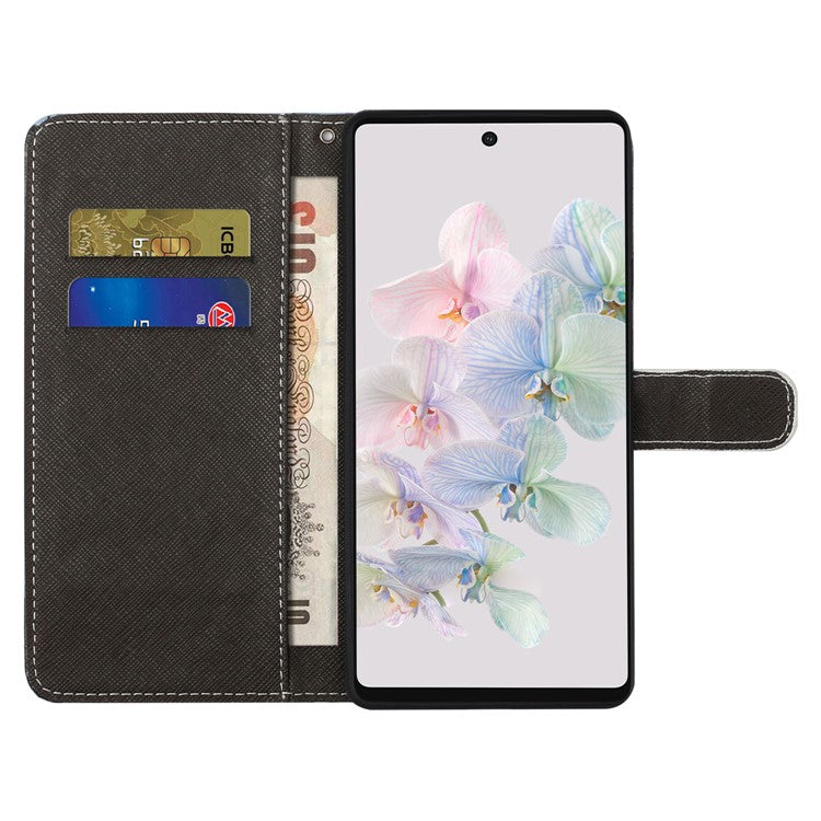 For Google Pixel 7a PU Leather Flip 3D Pattern Printing Phone Case Cross Texture Magnetic Closure Stand Folio Cover - Cat's Eye