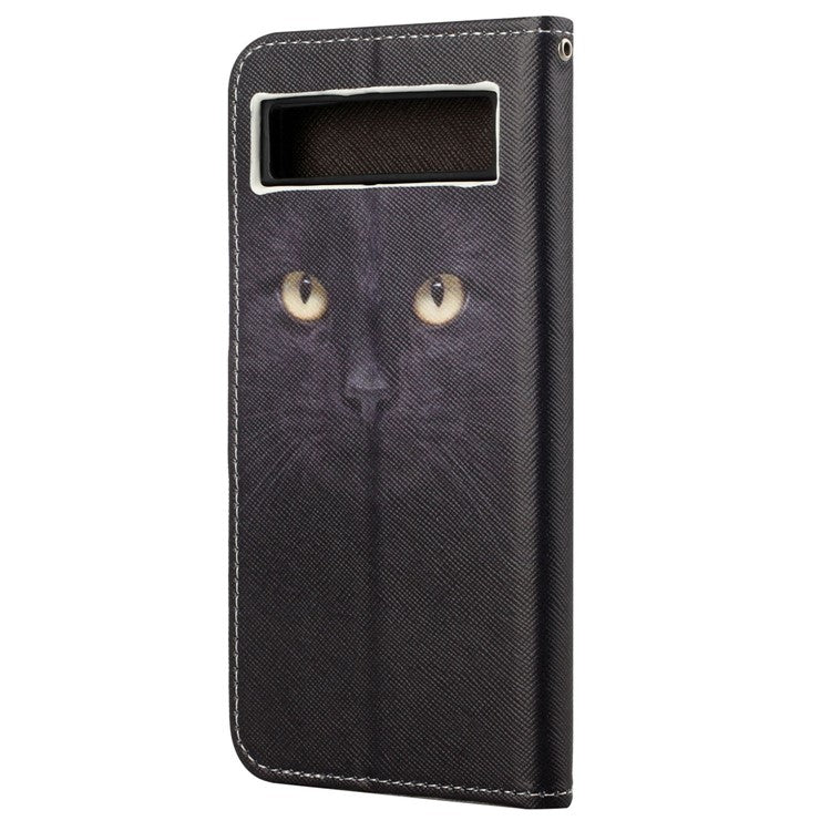 For Google Pixel 7a PU Leather Flip 3D Pattern Printing Phone Case Cross Texture Magnetic Closure Stand Folio Cover - Cat's Eye