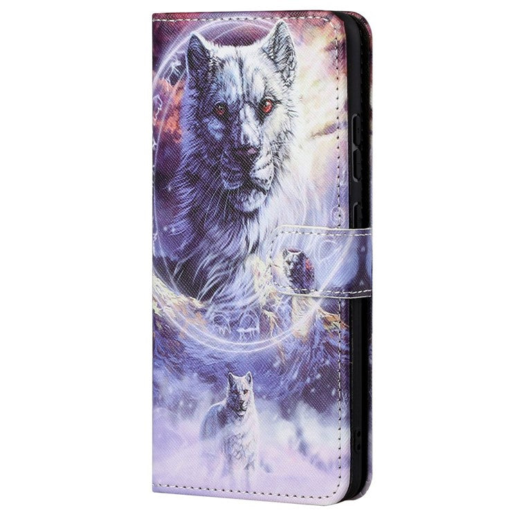 For Google Pixel 7a PU Leather Flip 3D Pattern Printing Phone Case Cross Texture Magnetic Closure Stand Folio Cover - Snow Wolf