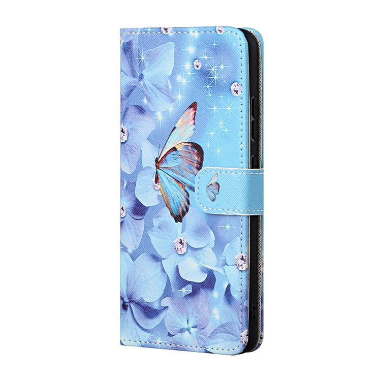 For Google Pixel 7a PU Leather Flip 3D Pattern Printing Phone Case Cross Texture Magnetic Closure Stand Folio Cover - Flower and Butterfly