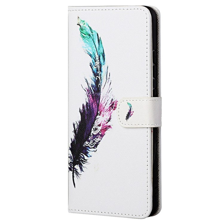 For Google Pixel 7a PU Leather Flip 3D Pattern Printing Phone Case Cross Texture Magnetic Closure Stand Folio Cover - Feather