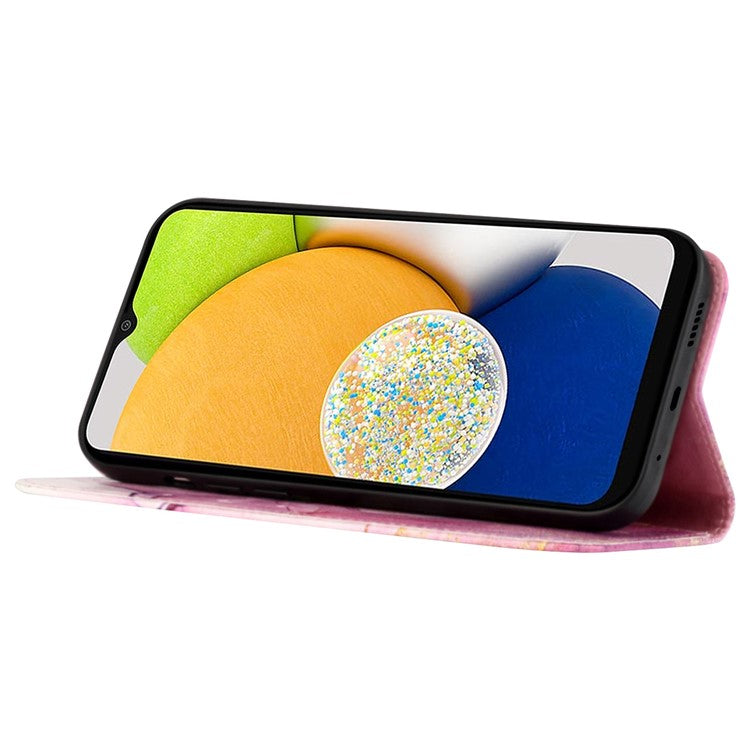 YB Pattern Printing Leather Series-5 for Samsung Galaxy A34 5G Marble Pattern Phone Case Magnetic Clasp PU Leather Wallet Stand Cover with Large Hand Strap - Pink / Purple / Gold 001