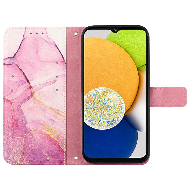 YB Pattern Printing Leather Series-5 for Samsung Galaxy A34 5G Marble Pattern Phone Case Magnetic Clasp PU Leather Wallet Stand Cover with Large Hand Strap - Pink / Purple / Gold 001
