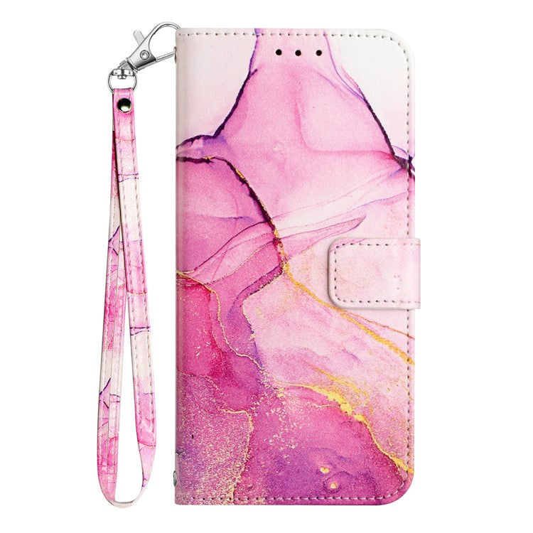 YB Pattern Printing Leather Series-5 for Samsung Galaxy A34 5G Marble Pattern Phone Case Magnetic Clasp PU Leather Wallet Stand Cover with Large Hand Strap - Pink / Purple / Gold 001