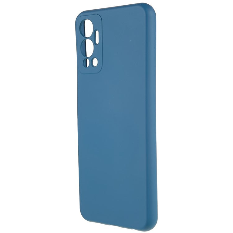 For Infinix Hot 12 4G Anti-Slip Liquid Silicone Texture Phone Case 2.0mm Thick Arc Edge Soft TPU Shockproof Back Cover - Blue