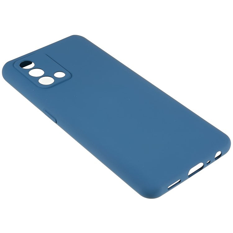 For Oppo A74 4G Flexible TPU Arc Edge Shockproof Phone Case 2.0mm Thick Liquid Silicone Texture Anti-Slip Back Cover - Blue