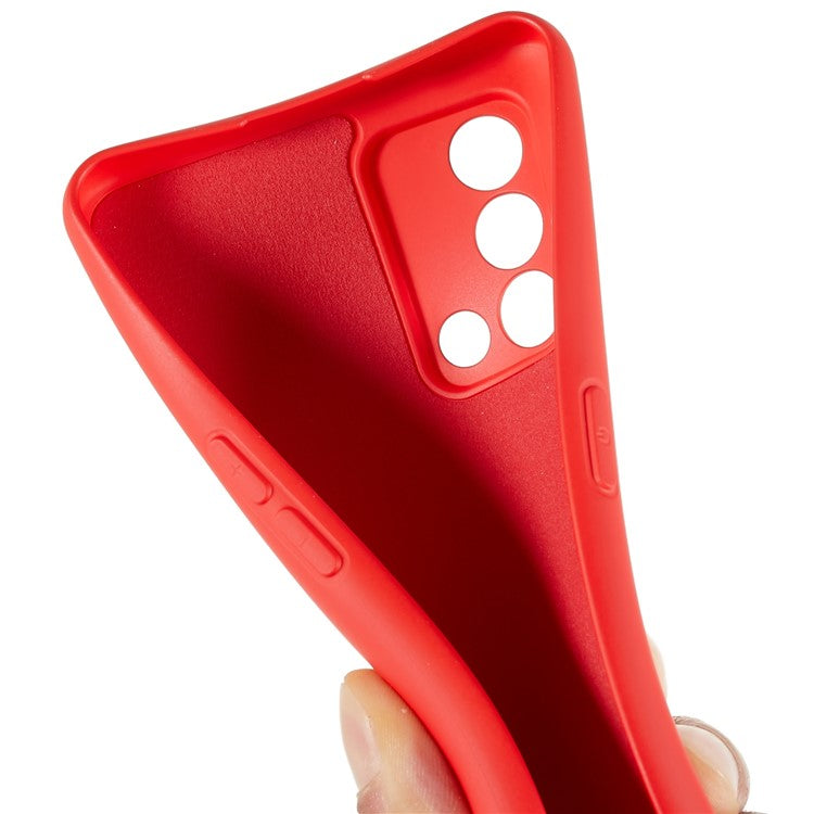 For Oppo A74 4G Flexible TPU Arc Edge Shockproof Phone Case 2.0mm Thick Liquid Silicone Texture Anti-Slip Back Cover - Red
