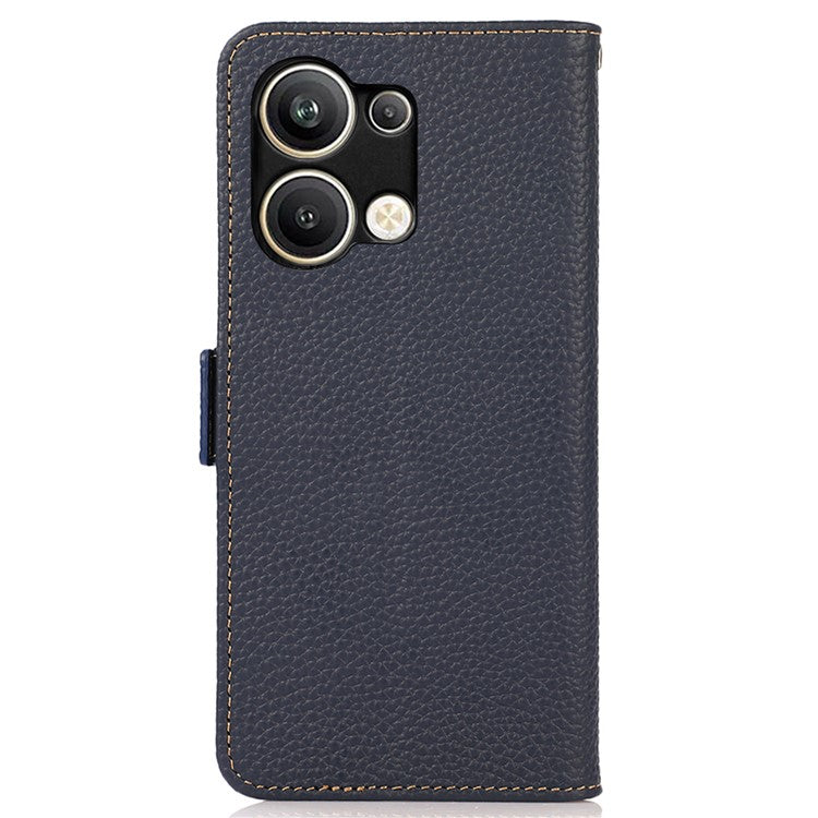 KHAZNEH for Oppo Reno9 Pro+ 5G RFID Blocking Full Protection Wallet Stand Case Litchi Texture Genuine Leather Folio Flip Phone Cover - Blue