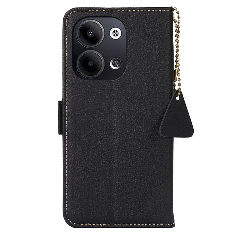 TJ Series For Oppo Reno9 5G / Reno9 Pro 5G RFID Blocking Genuine Cowhide Leather Phone Case Wallet Stand Magnetic Clasp Cover - Black
