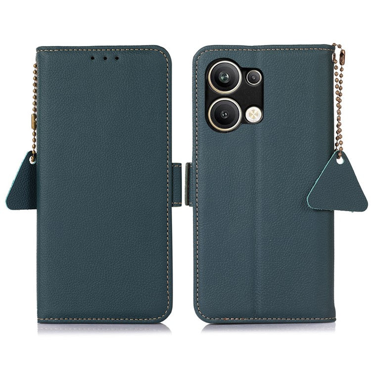 TJ Series For Oppo Reno9 Pro+ 5G RFID Blocking Phone Cover Genuine Cowhide Leather Magnetic Clasp Case with Wallet Stand - Green