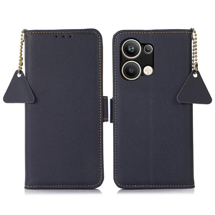 TJ Series For Oppo Reno9 Pro+ 5G RFID Blocking Phone Cover Genuine Cowhide Leather Magnetic Clasp Case with Wallet Stand - Blue