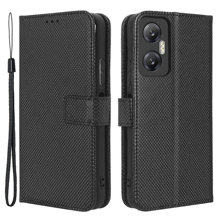 For Infinix Hot 20 5G / X666 / X666B Diamond Texture PU Leather Phone Case with Foldable Stand Wallet - Black