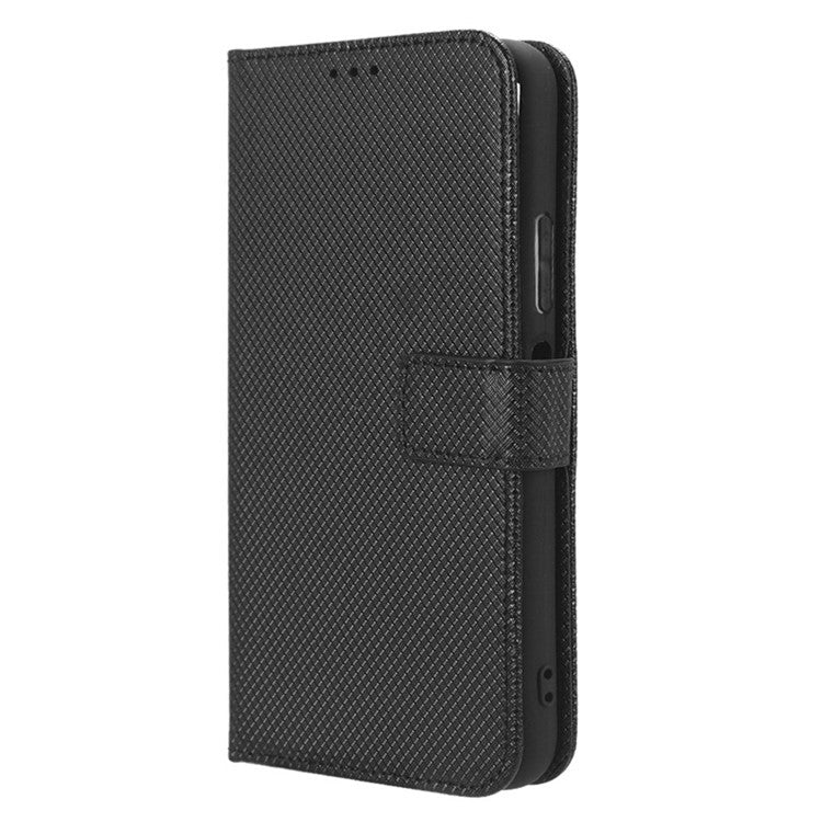 For Infinix Hot 20 5G / X666 / X666B Diamond Texture PU Leather Phone Case with Foldable Stand Wallet - Black