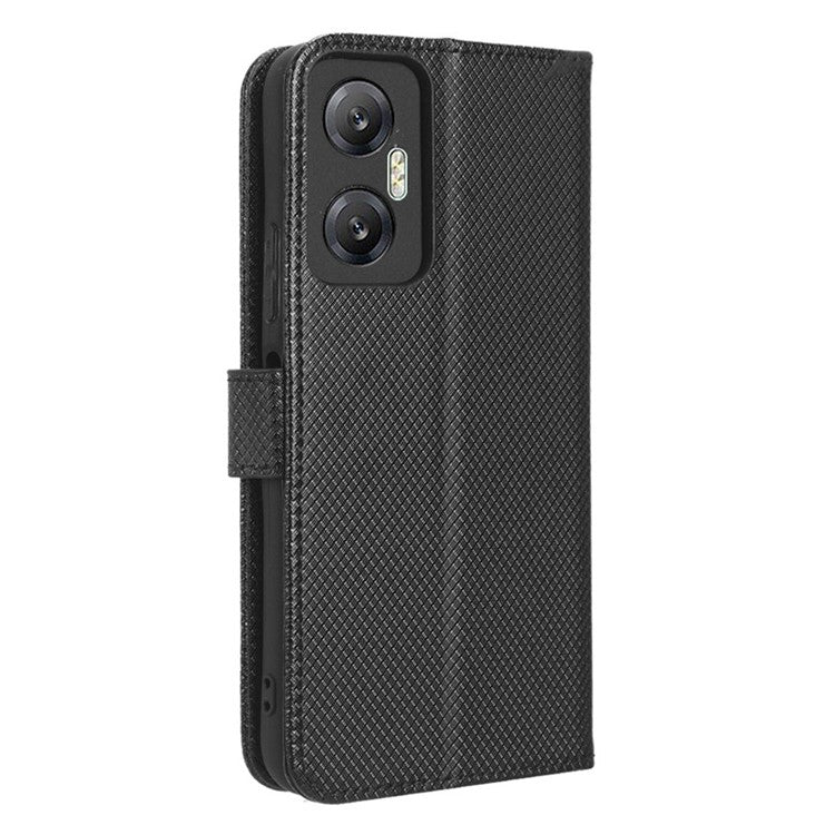 For Infinix Hot 20 5G / X666 / X666B Diamond Texture PU Leather Phone Case with Foldable Stand Wallet - Black