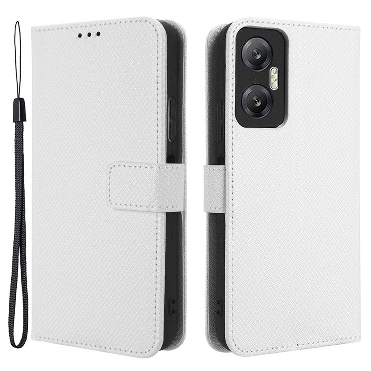 For Infinix Hot 20 5G / X666 / X666BDiamond Texture PU Leather Phone Case with Foldable Stand Wallet - White