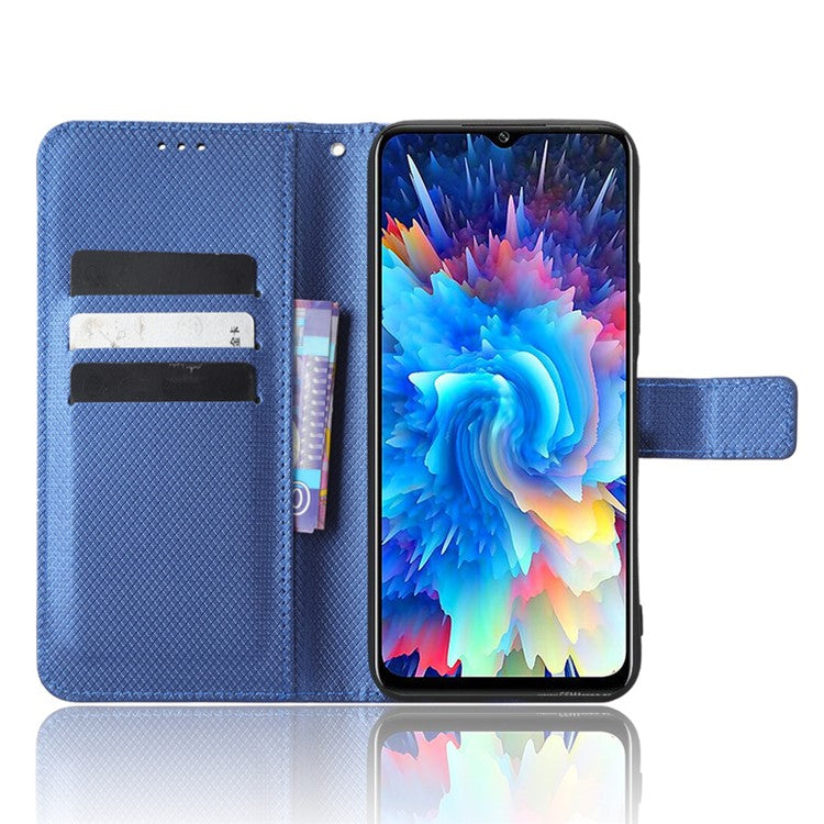 For Infinix Hot 20 5G / X666 / X666B Diamond Texture PU Leather Phone Case with Foldable Stand Wallet - Blue