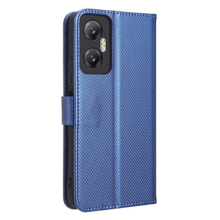 For Infinix Hot 20 5G / X666 / X666B Diamond Texture PU Leather Phone Case with Foldable Stand Wallet - Blue