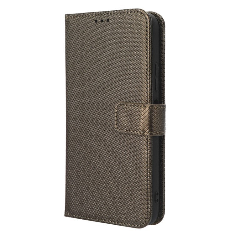 For Infinix Hot 20 5G / X666 / X666B Diamond Texture PU Leather Phone Case with Foldable Stand Wallet - Brown