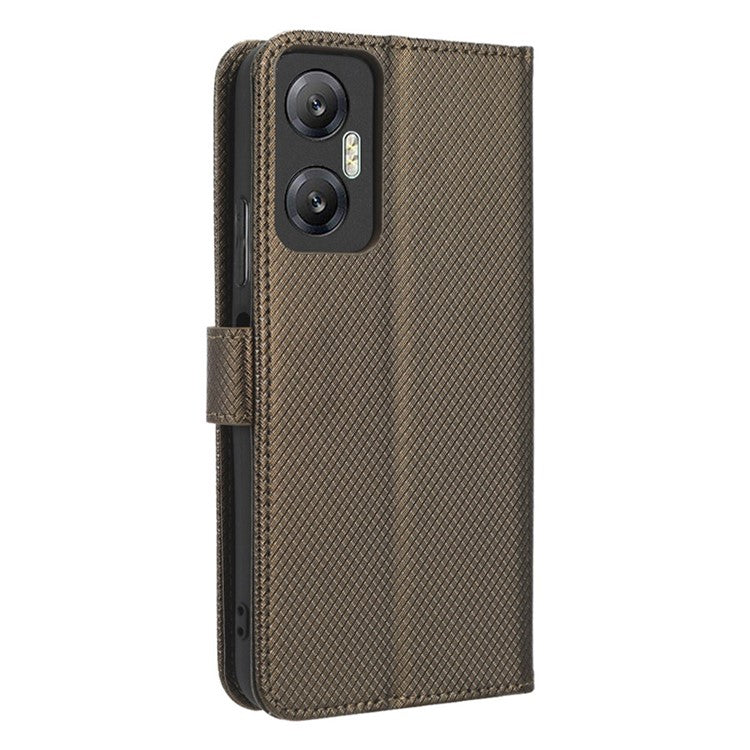 For Infinix Hot 20 5G / X666 / X666B Diamond Texture PU Leather Phone Case with Foldable Stand Wallet - Brown