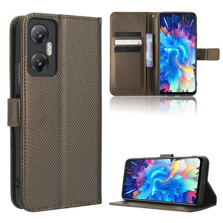 For Infinix Hot 20 5G / X666 / X666B Diamond Texture PU Leather Phone Case with Foldable Stand Wallet - Brown