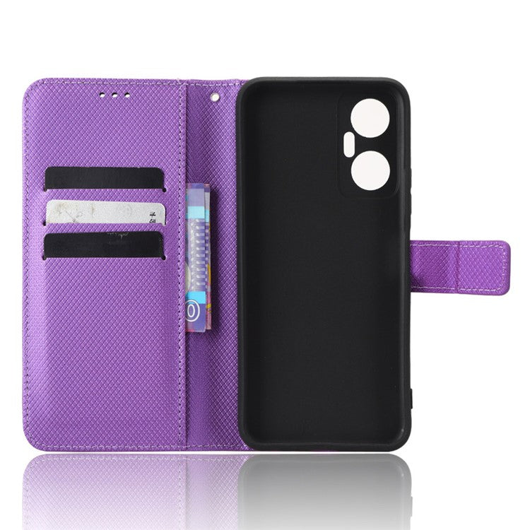 For Infinix Hot 20 5G / X666 / X666B Diamond Texture PU Leather Phone Case with Foldable Stand Wallet - Purple