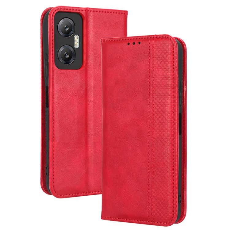 For Infinix Hot 20 5G X666 / X666B Wallet Phone Case Retro Texture Imprinted Pattern PU Leather Magnetic Auto Closing Phone Cover - Red