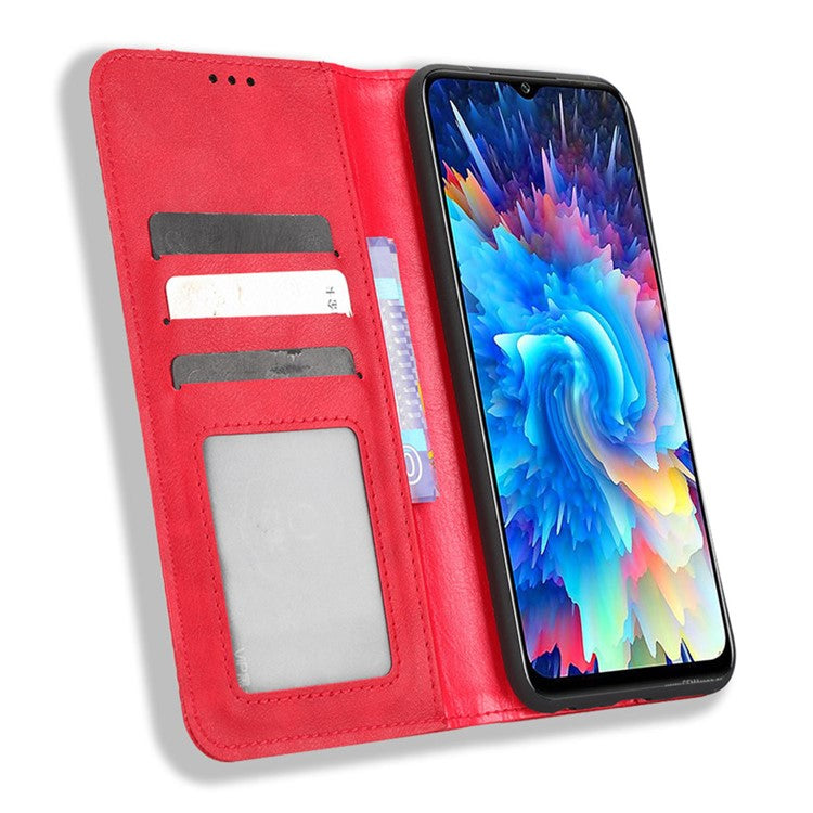 For Infinix Hot 20 5G X666 / X666B Wallet Phone Case Retro Texture Imprinted Pattern PU Leather Magnetic Auto Closing Phone Cover - Red