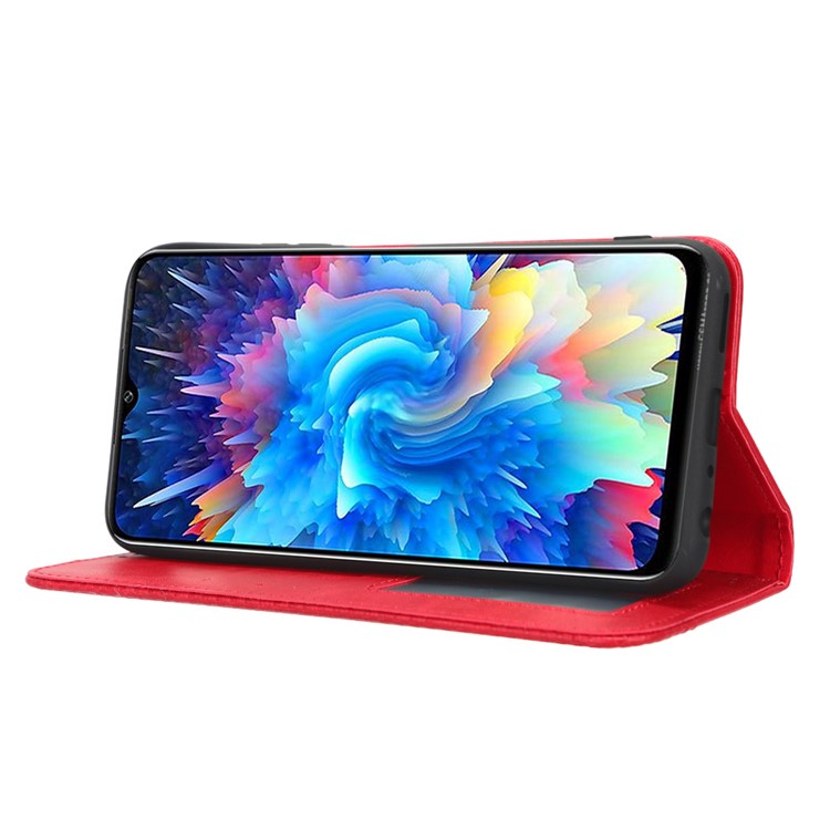 For Infinix Hot 20 5G X666 / X666B Wallet Phone Case Retro Texture Imprinted Pattern PU Leather Magnetic Auto Closing Phone Cover - Red