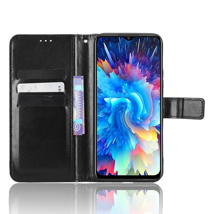For Infinix Hot 20 5G / X666 / X666B Crazy Horse Texture PU Leather Flip Wallet Stand Phone Case with Strap - Black